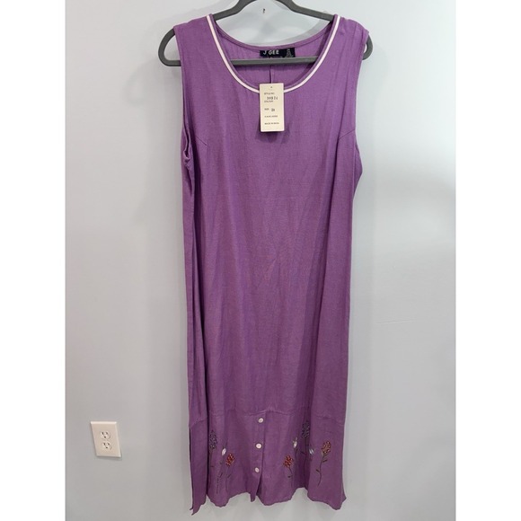 J Gee Purple Sleeveless Maxi Dress 2X Embroidered Linen Blend NWT - Picture 7 of 10